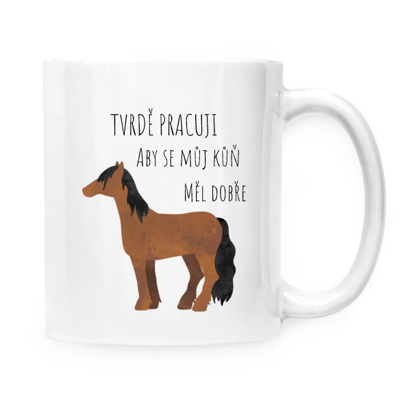 Hrnek malý bílý s potiskem Tvrdě pracuji