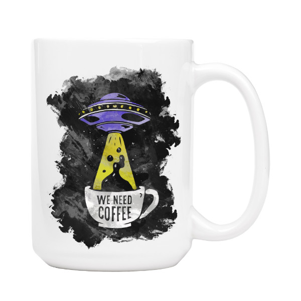 Hrnek velký bílý s potiskem Ufo coffee